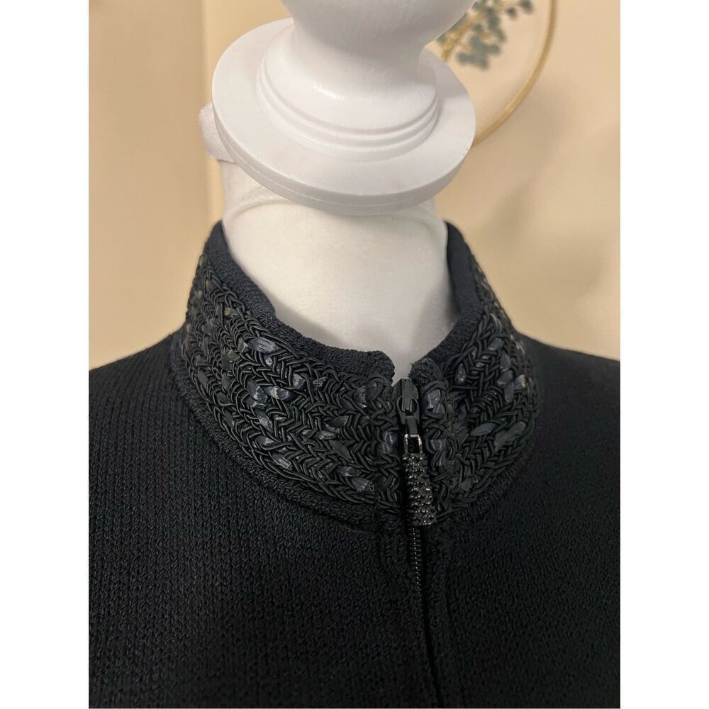 Vintage St John Black Santana Knit Zip Front High Braid Collar Blazer Women's 12 - Picture 10 of 10